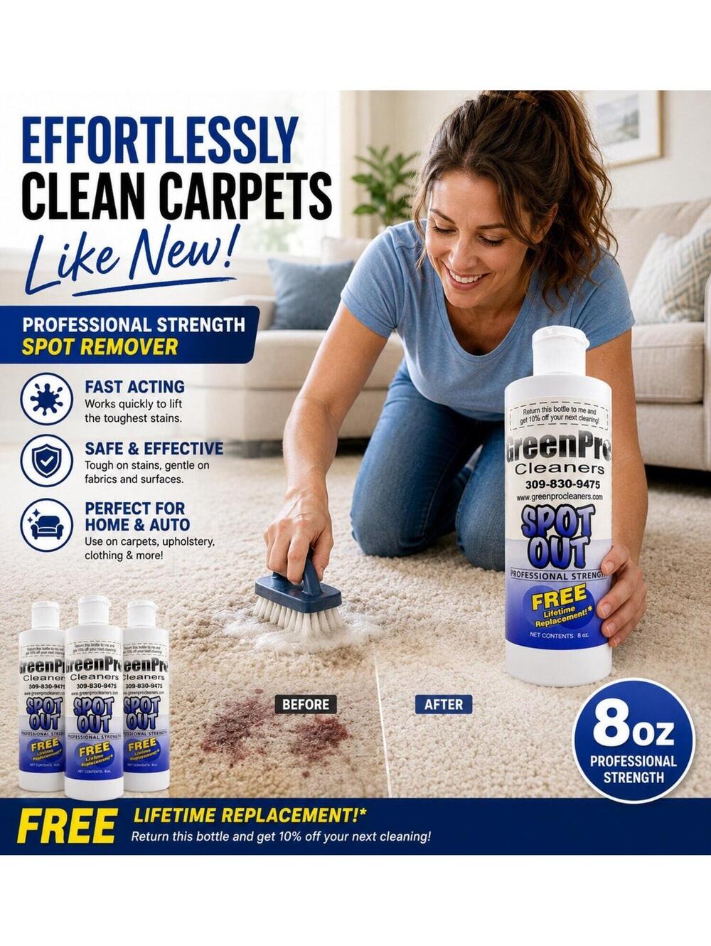 GreenPro Cleaners Stain Remover Liquid Carpet Upholstery